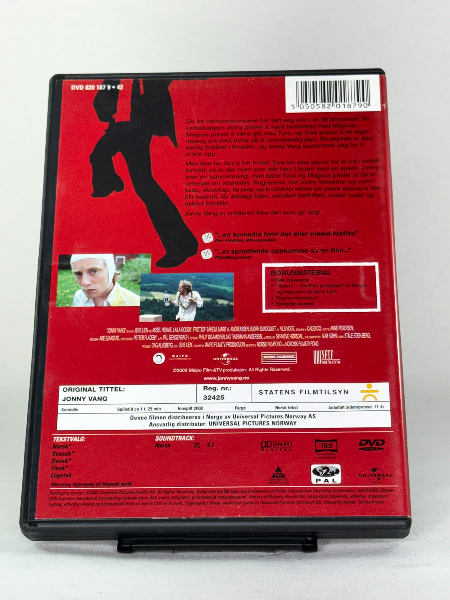 DVD-bakside til filmen Jonny Vang
Baksiden viser info, spesifikasjoner og eventuell ekstratekst – produktbilde fra nettbutikken Brukbar Film