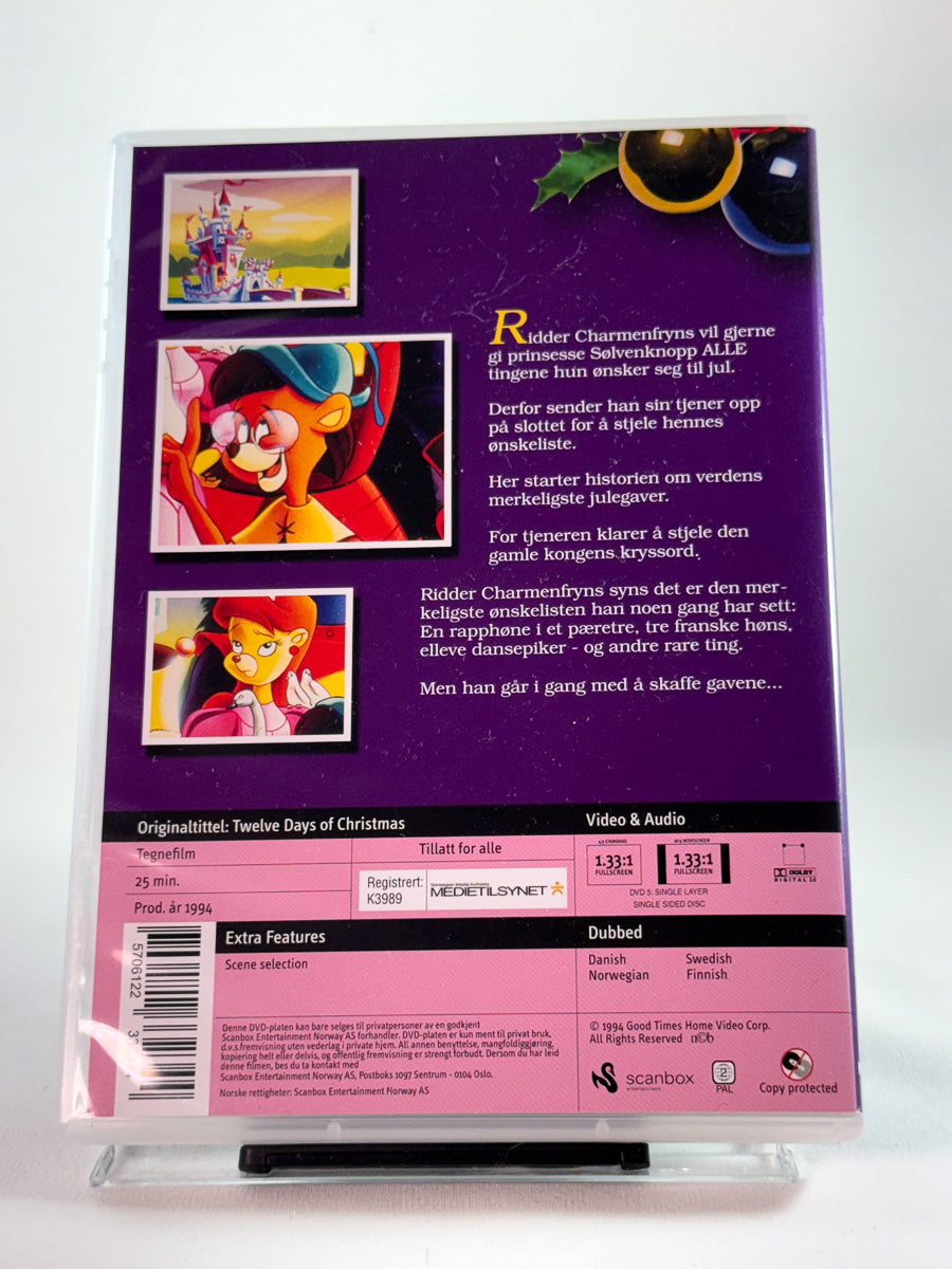 Bakside av DVD-cover til Julens 12 dager, bruktfilm hos nettbutikken Brukbar Film