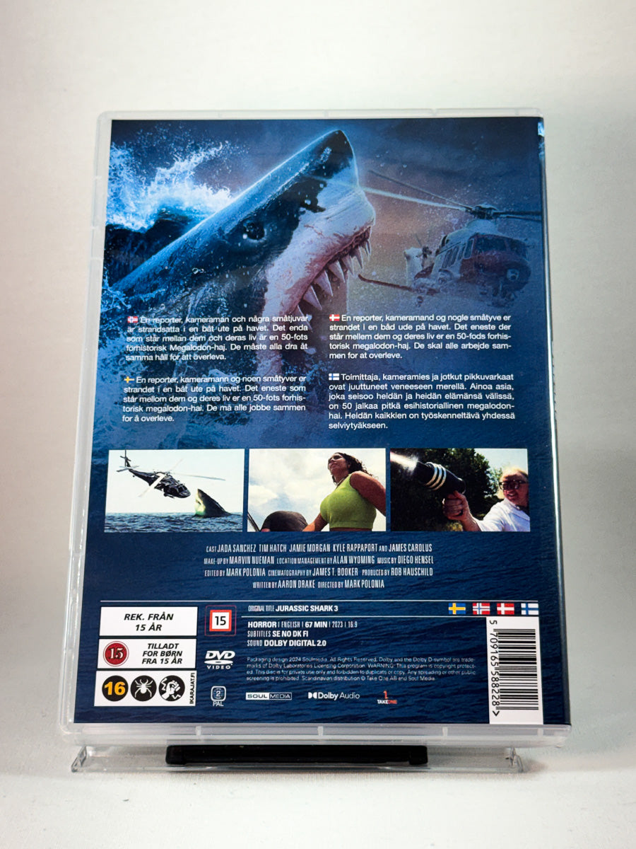 Bakside av cover til Jurassic Shark 3: Seavenge, bruktfilm på DVD hos Brukbar Film