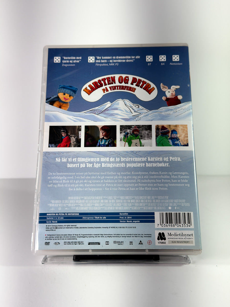 Bakside av cover til Karsten og Petra på vinterferie på DVD