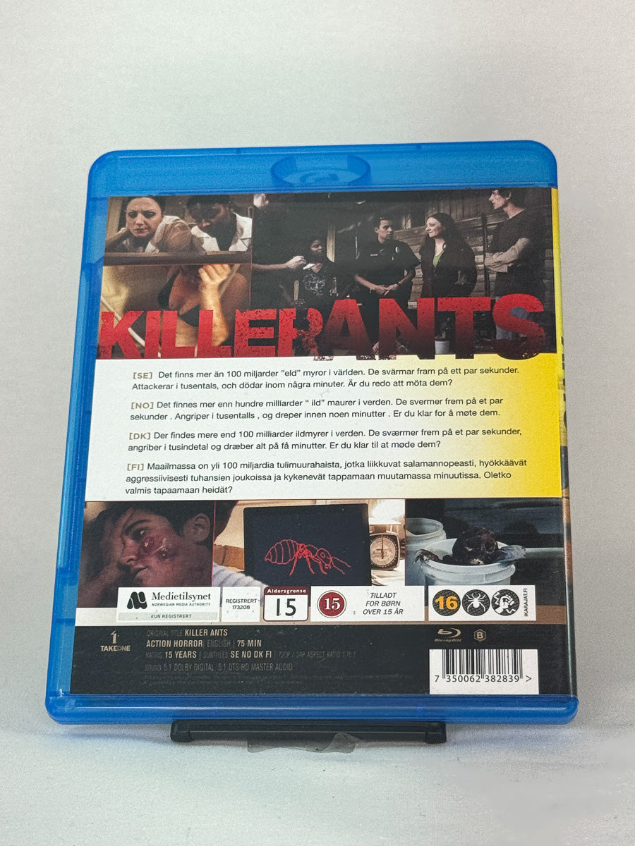 Bakside av Blu-ray-cover til Killer Ants – brukt action/horror-film på Blu-ray, tilgjengelig i nettbutikken Brukbar Film.