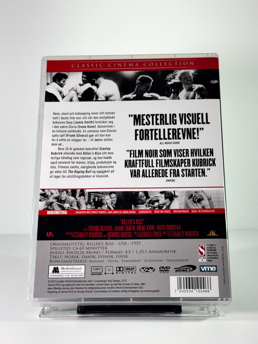 Bakside av cover til Killer’s Kiss, bruktfilm på DVD hos Brukbar Film