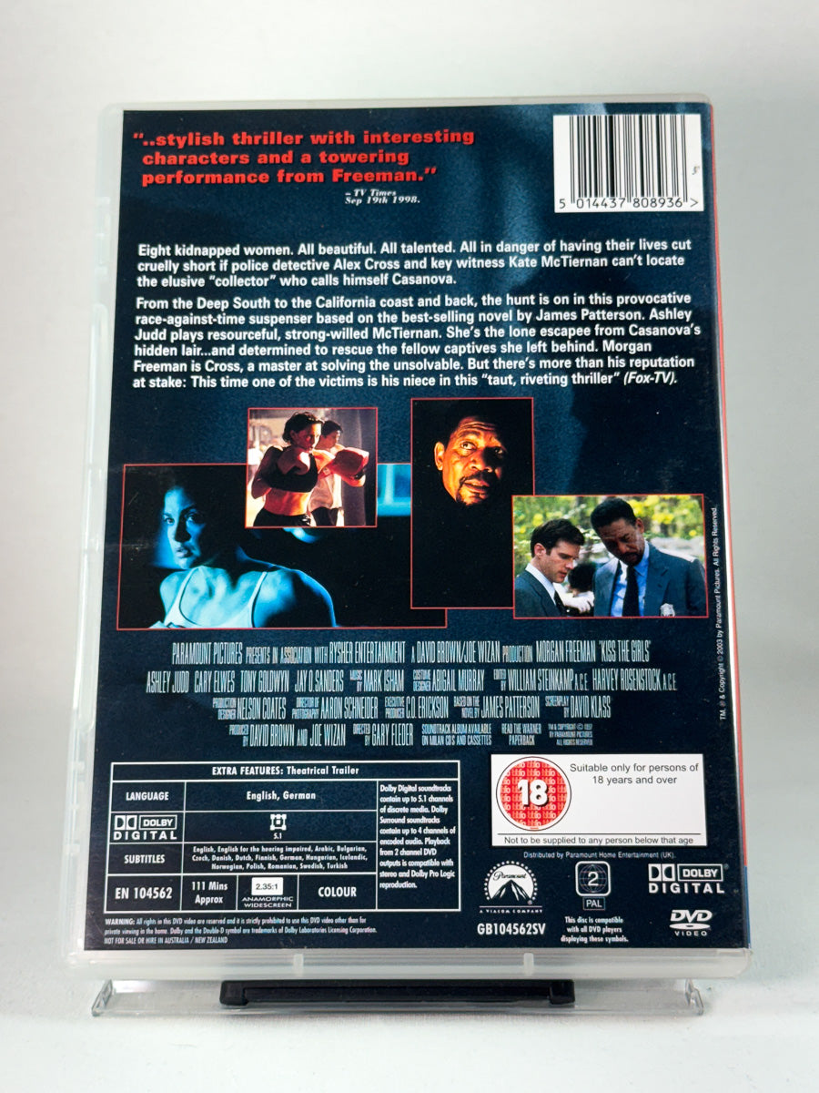 Bakside av DVD-cover for Kiss the Girls, bruktfilm hos nettbutikken Brukbar Film