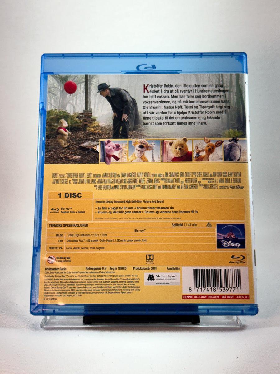 Bakside av cover til Kristoffer Robin og Ole Brumm, brukt Blu-ray hos Brukbar Film