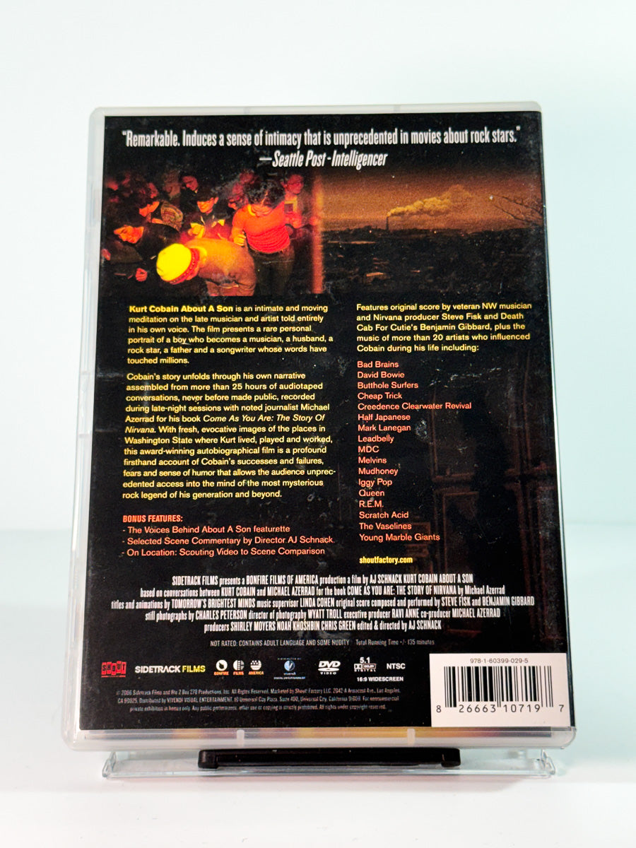 Bakside av cover til Kurt Cobain – About A Son, brukt original DVD hos Brukbar Film