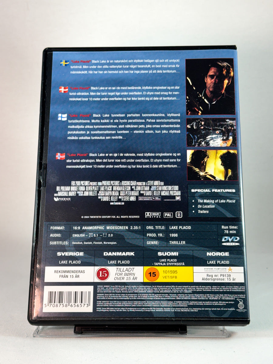 Bakside av cover til Lake Placid, brukt original DVD hos Brukbar Film