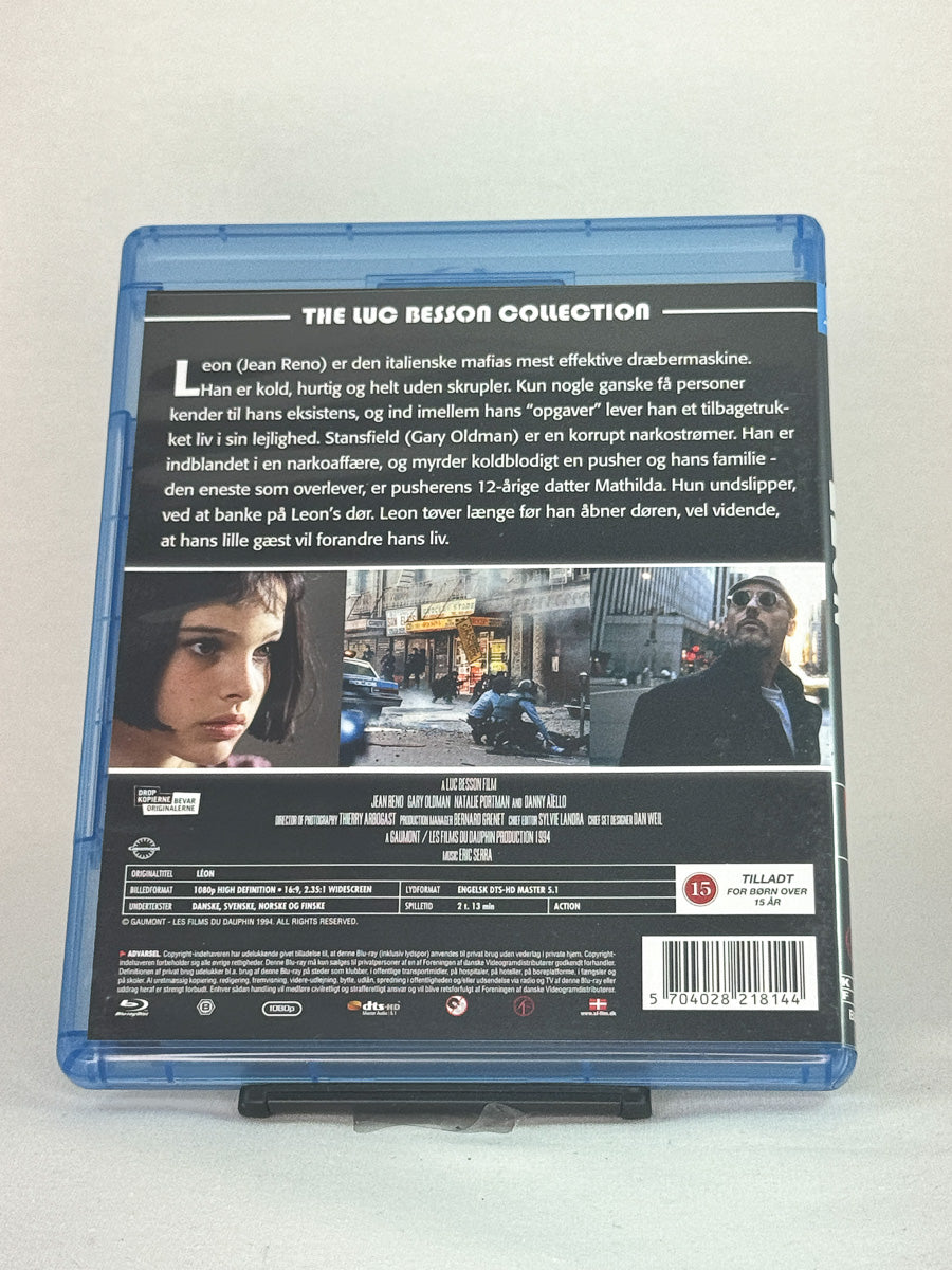 Bakside av Blu-ray-cover til Léon – stilren 90-tallsklassiker fra Luc Besson i brukt Blu-ray-utgave hos Brukbar Film.