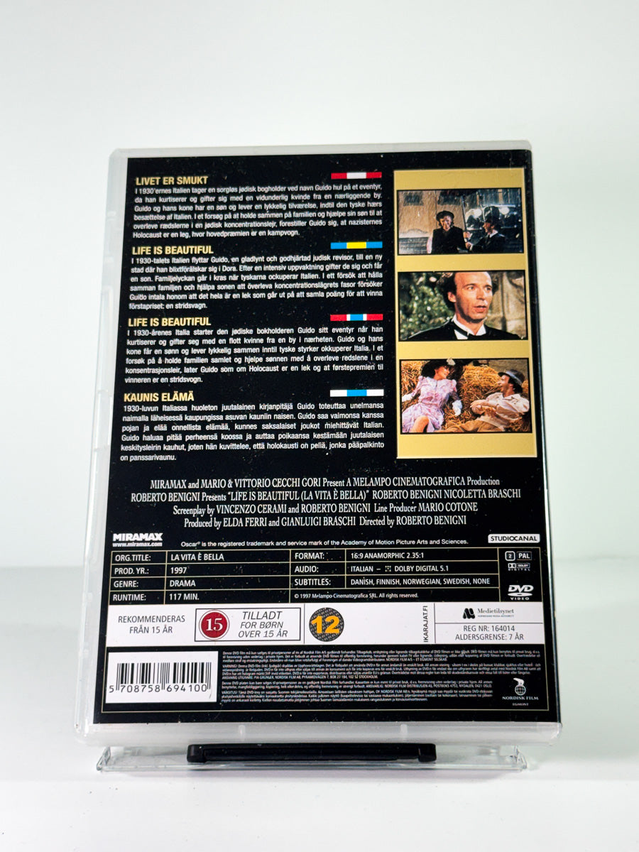 Bakside av cover til life is beautiful, brukt original DVD hos Brukbar Film