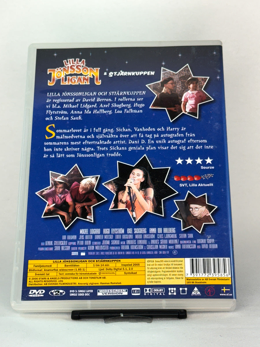 DVD-cover-bakside til filmen Lilla Jönssonligan & Stjärnkuppen – Brukt DVD fra nettbutikken Brukbar Film