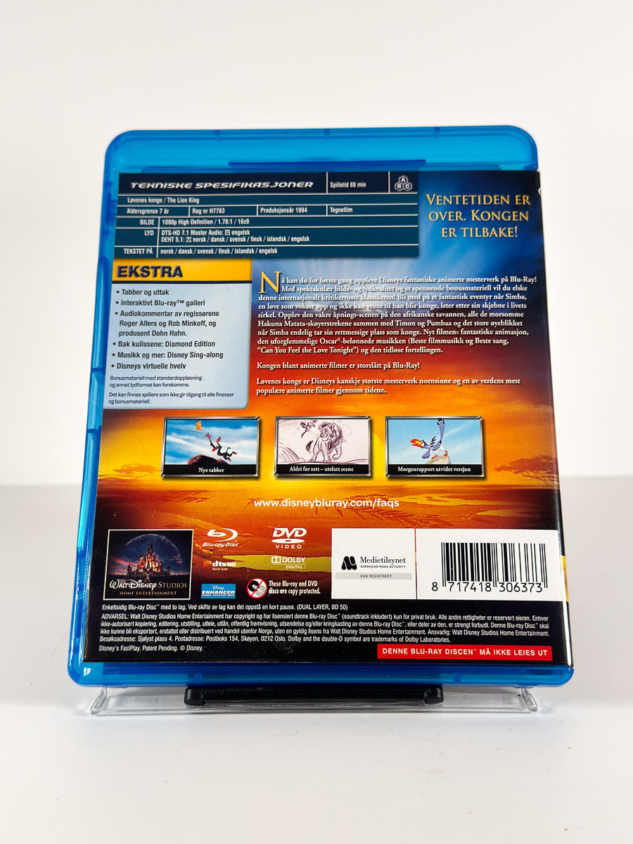 Bakside av cover til Løvenes konge på Blu-ray og DVD