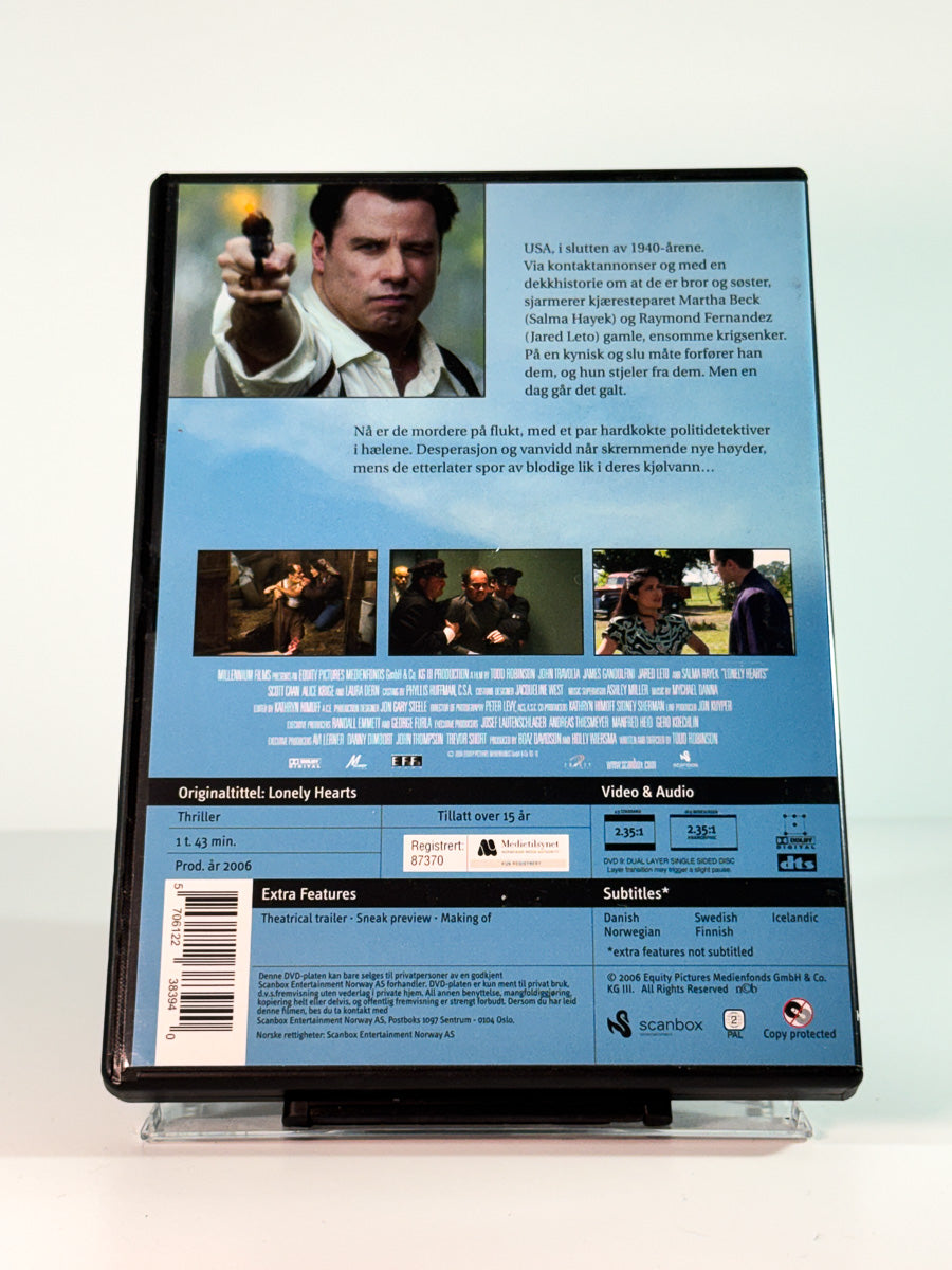 Bakside av cover til Lonely Hearts Killers, bruktfilm hos nettbutikken Brukbar Film