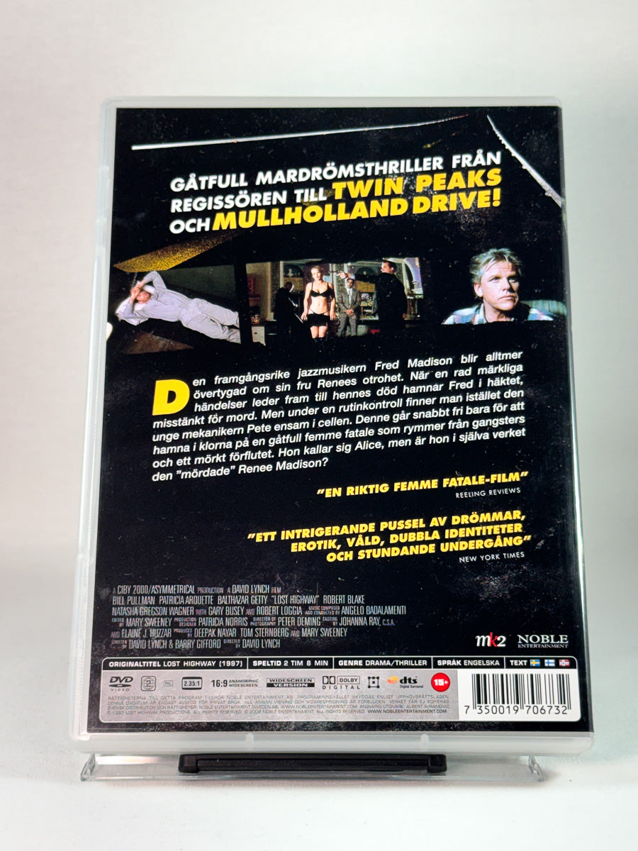 Bakside av cover til Lost Highway, bruktfilm hos nettbutikken Brukbar Film