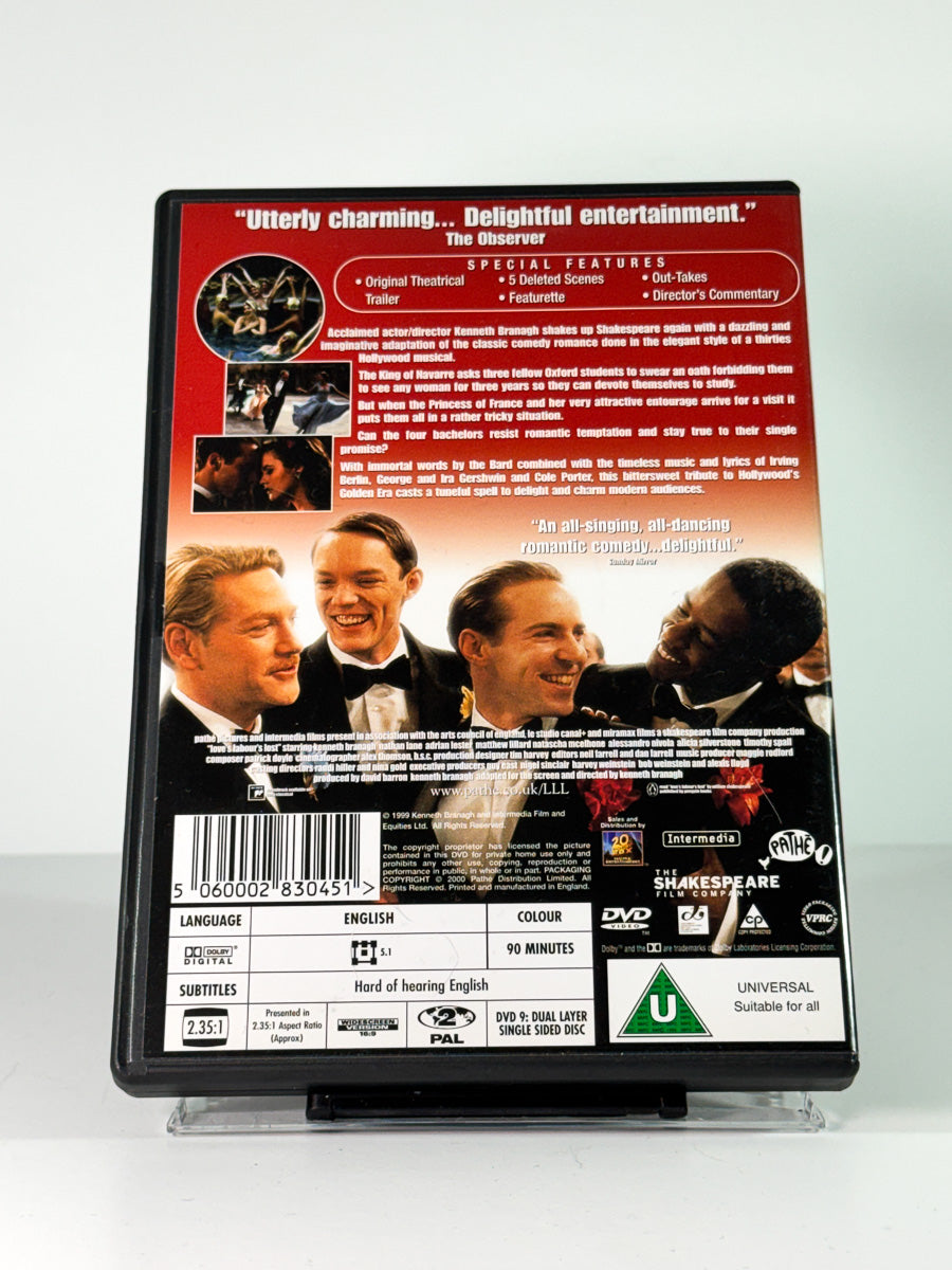 Bakside av cover til Love’s Labour’s Lost, bruktfilm på DVD hos Brukbar Film