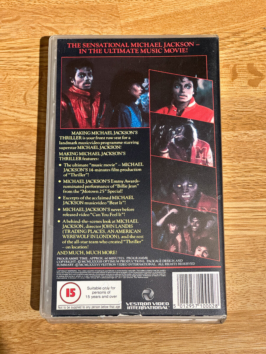 Bakside av cover til Making Michael Jackson’s Thriller på VHS