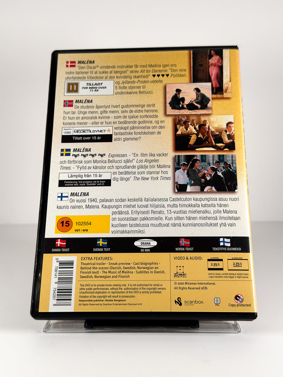 Bakside av cover til Malèna på DVD