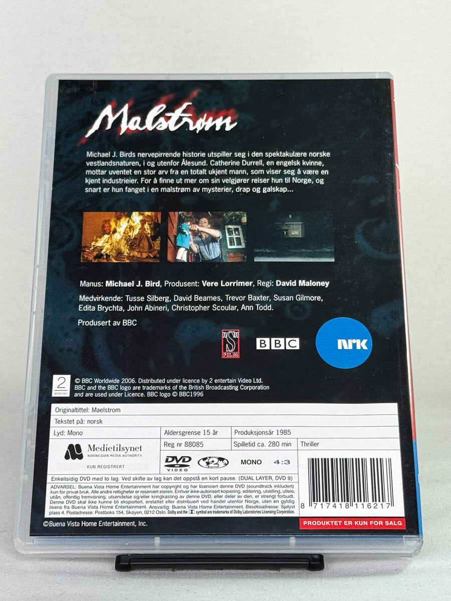 DVD-bakside til filmen Malstrøm
Baksiden viser info, spesifikasjoner og eventuell ekstratekst – produktbilde fra nettbutikken Brukbar Film