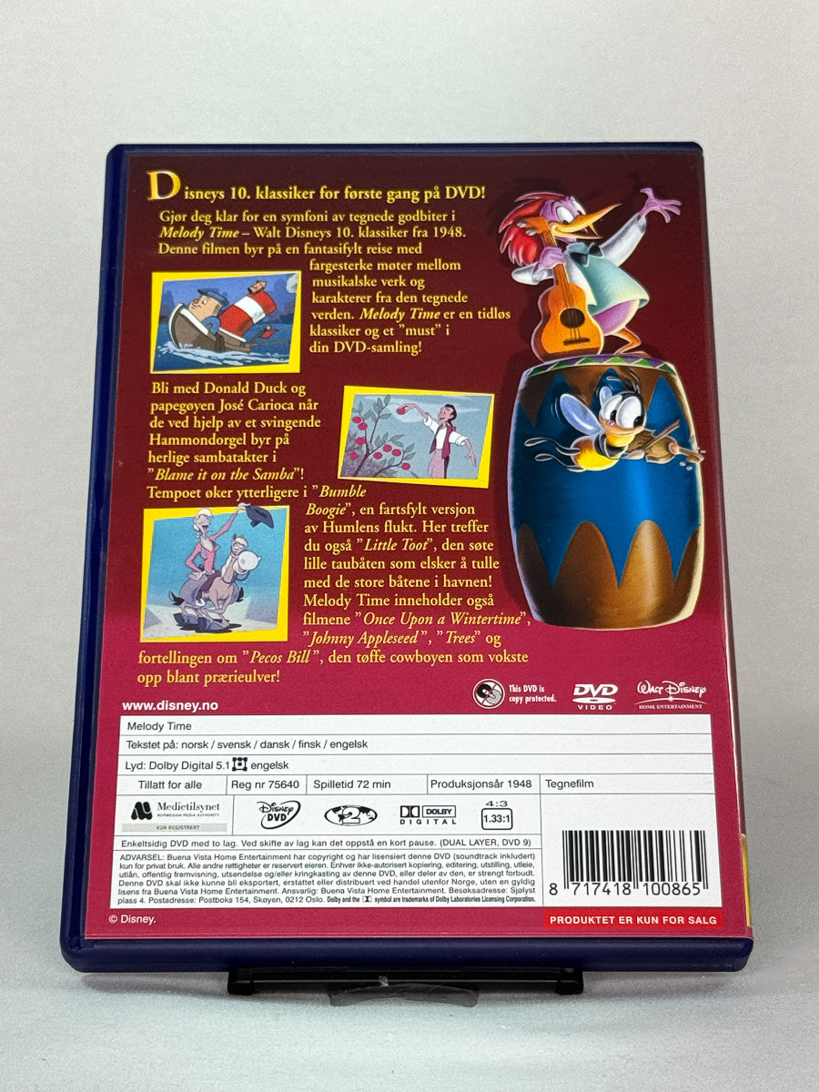 DVD-cover-bakside til filmen Melody Time – Brukt DVD fra nettbutikken Brukbar Film