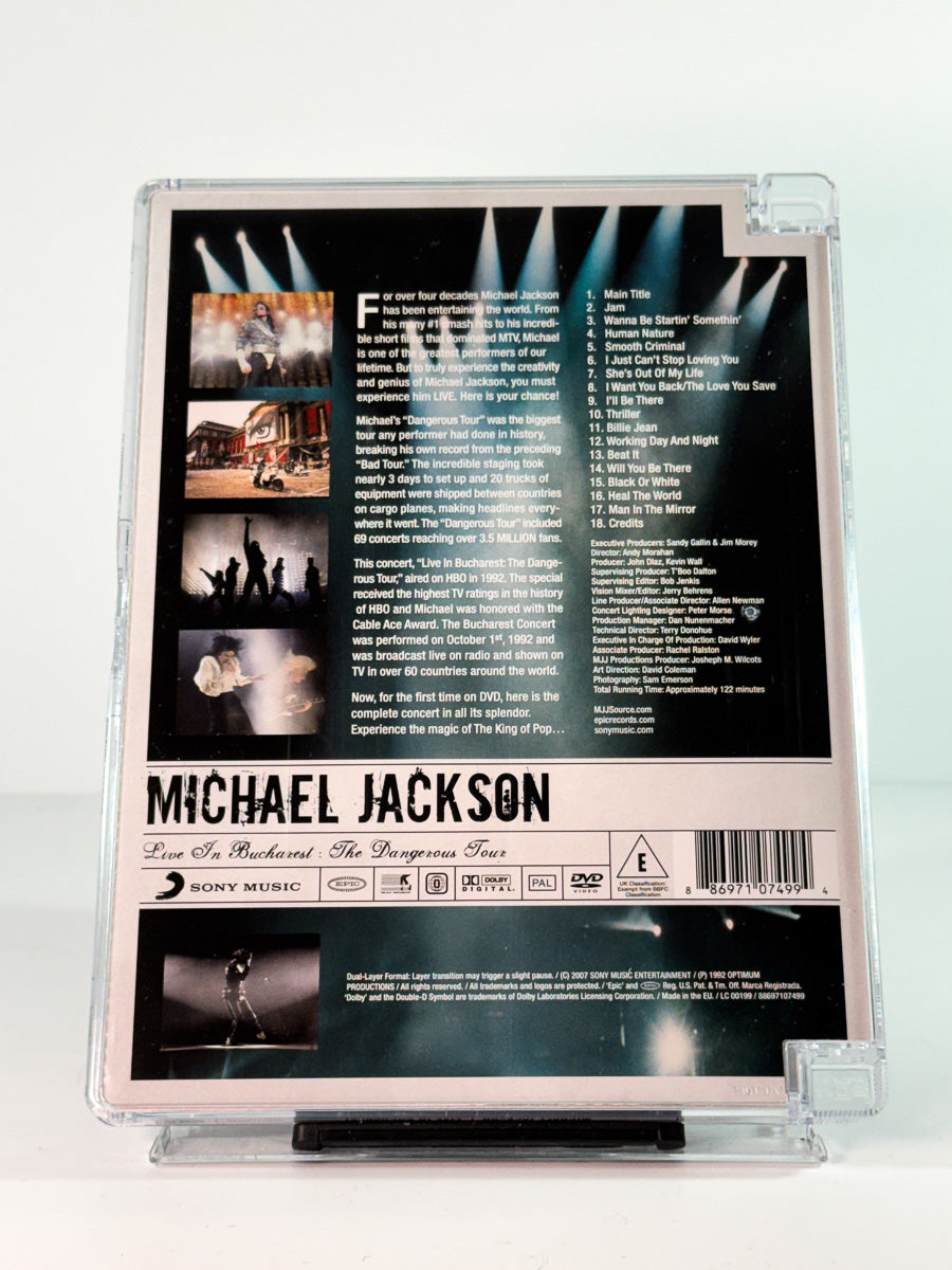 Bakside av cover til Michael Jackson – Live In Bucharest: The Dangerous Tour, brukt DVD hos Brukbar Film