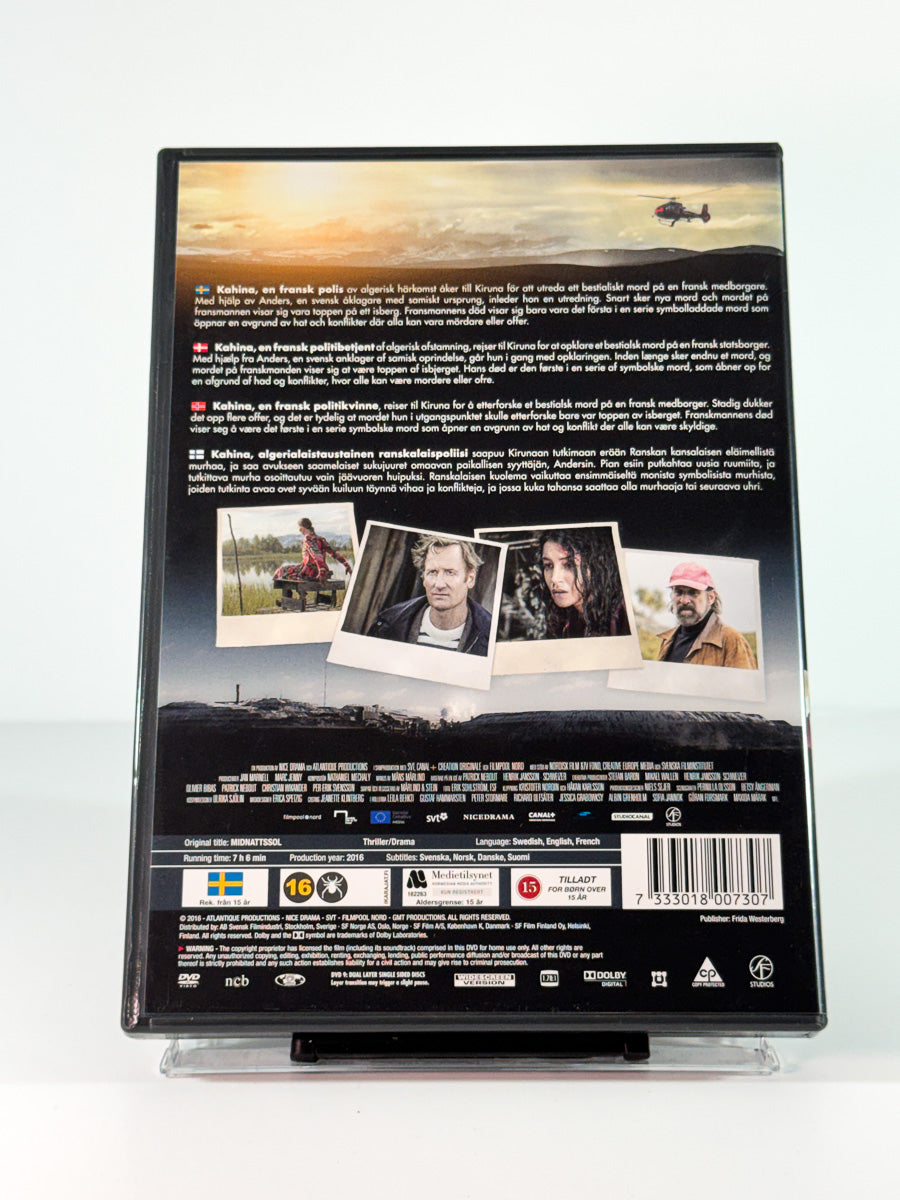 Bakside av cover til Midnattssol, bruktfilm på DVD hos Brukbar Film