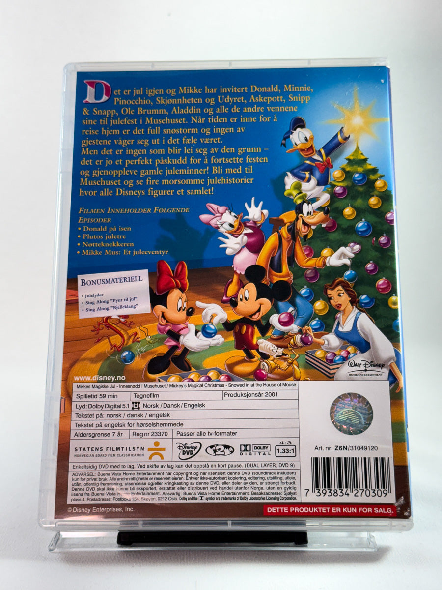 Bakside av DVD-cover til Mikkes magiske jul – Innesnødd i musehuset, bruktfilm hos nettbutikken Brukbar Film