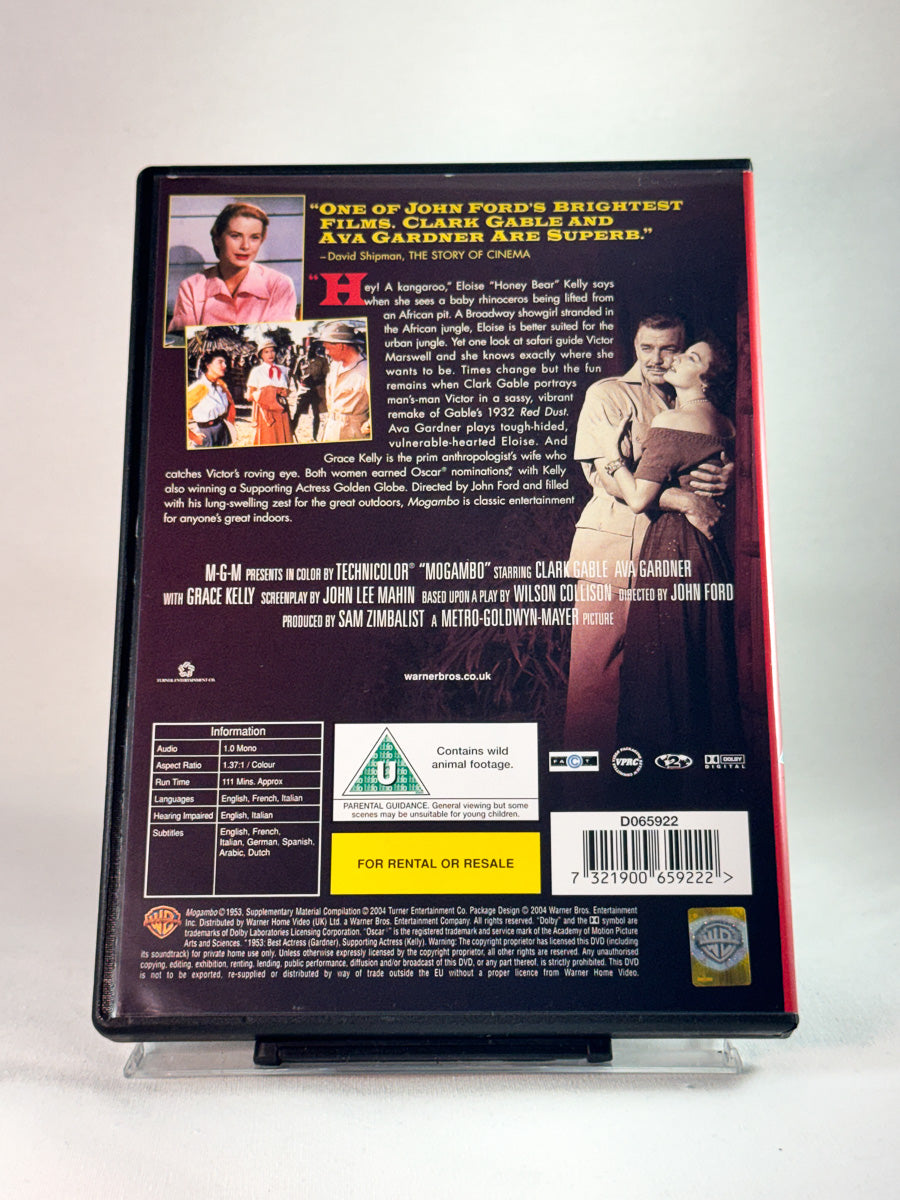 Bakside av cover til Mogambo, bruktfilm hos nettbutikken Brukbar Film