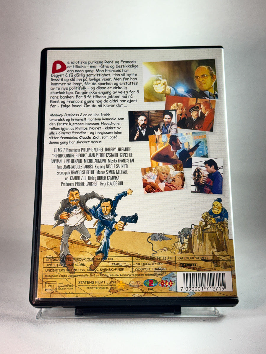 Bakside av cover til Monkey Business 2, bruktfilm hos nettbutikken Brukbar Film