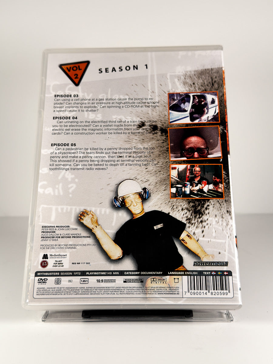 Bakside av cover til MythBusters – Sesong 1, Vol. 2 på DVD