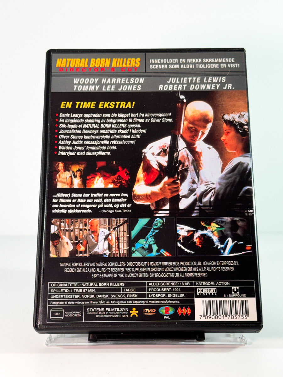 Bakside av cover til natural born killers, bruktfilm hos nettbutikken Brukbar Film