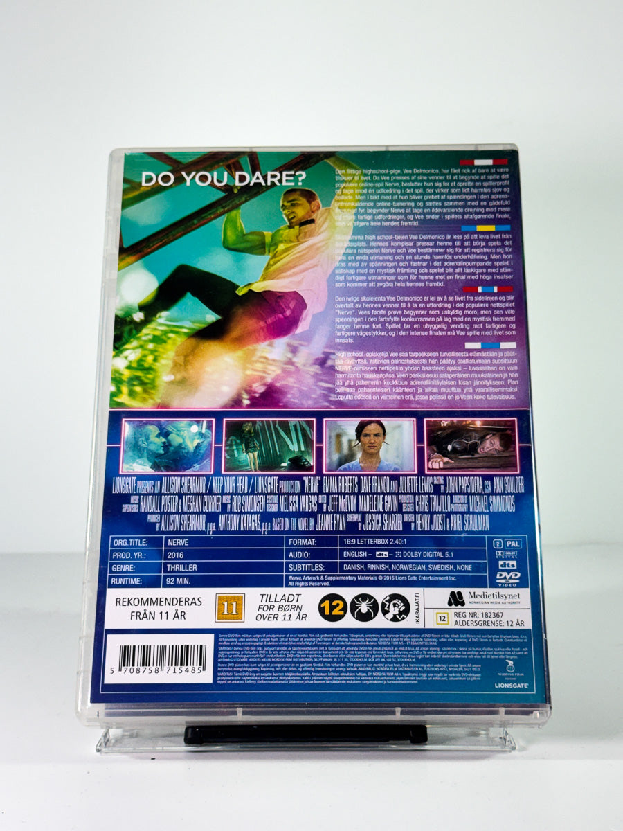 Bakside av cover til nerve, brukt original DVD hos Brukbar Film