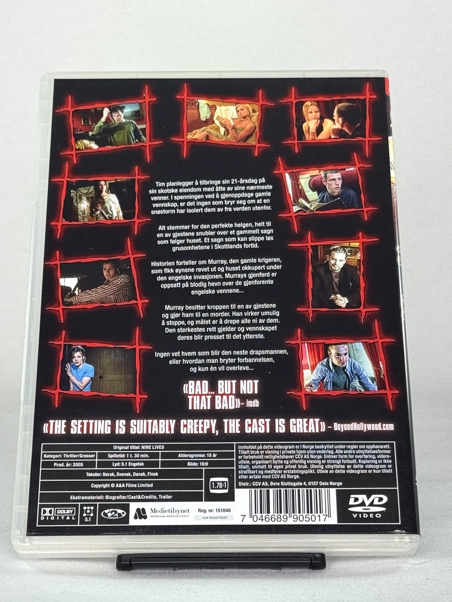 Bakside av Nine Lives DVD-cover – brukt originalfilm på DVD, tilgjengelig i nettbutikken Brukbar Film
