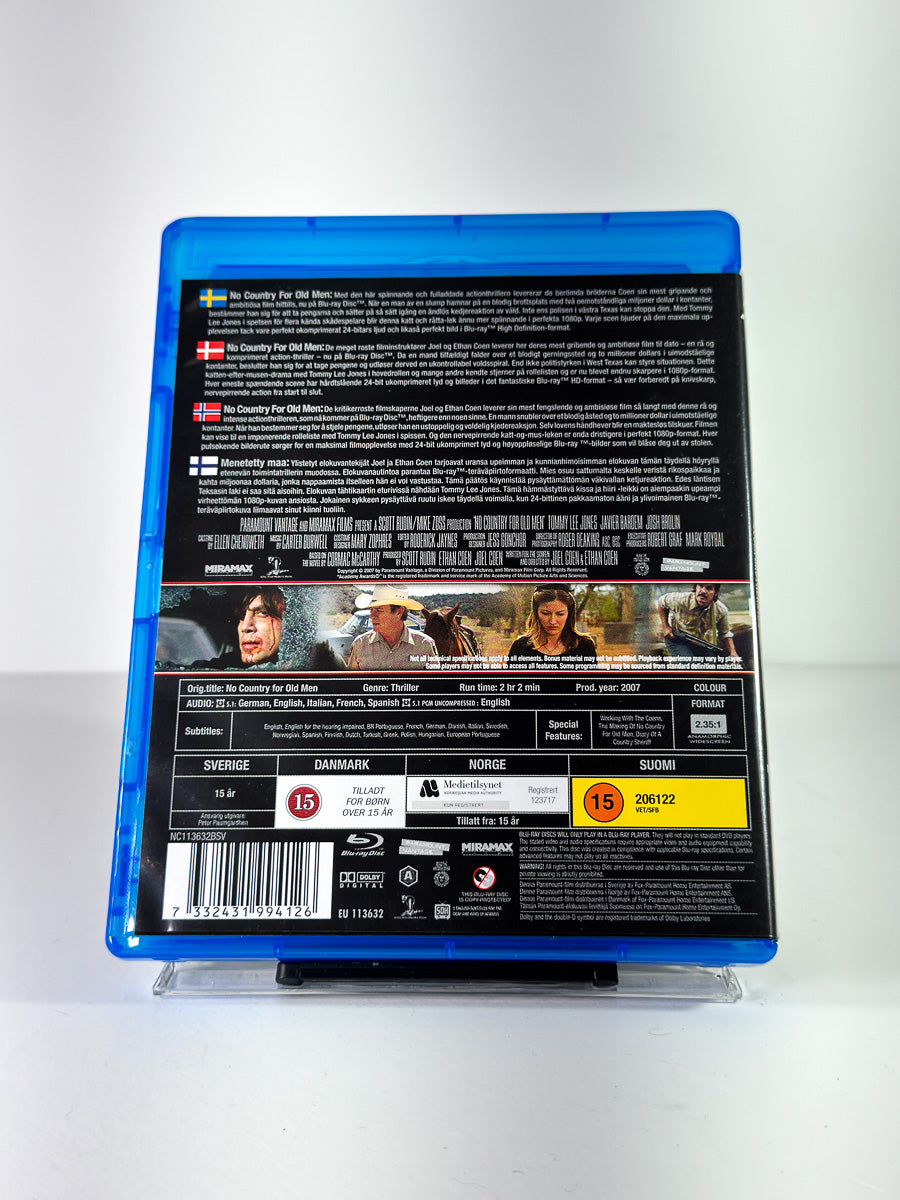 Bakside av Blu-ray-cover til No Country for Old Men på Blu-ray