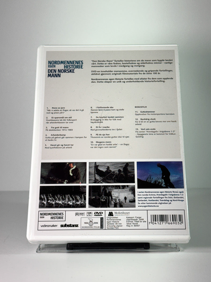 Bakside av cover til nordmennenes egen historie – den norske mann de bygde landet, brukt DVD hos Brukbar Film