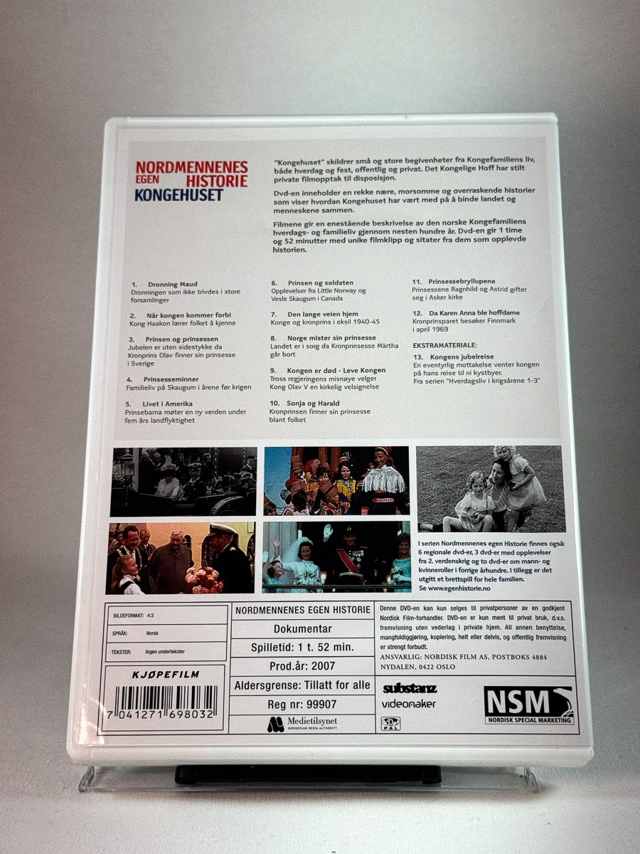 Bakside av cover til Nordmennenes egen historie: Kongehuset, bruktfilm hos nettbutikken Brukbar Film