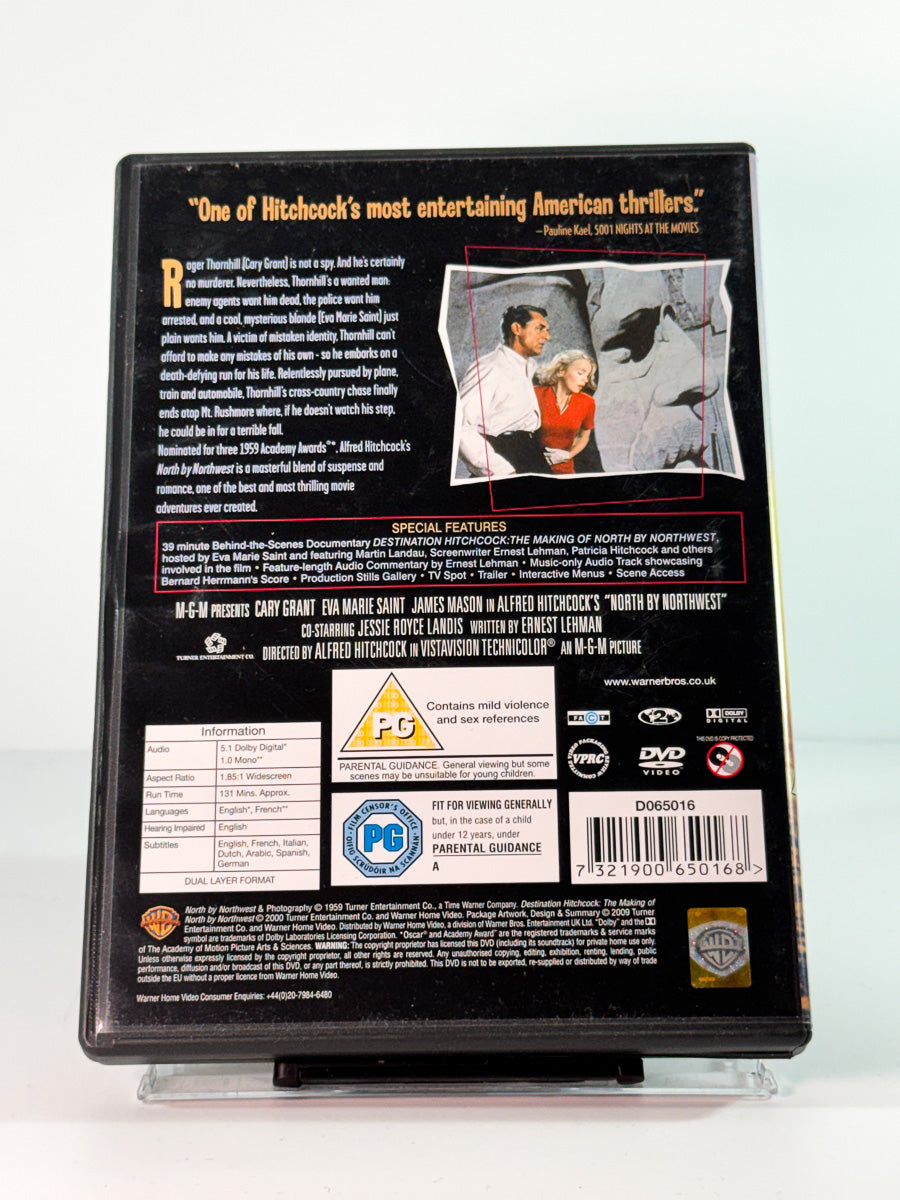 Bakside av cover til north by northwest, brukt original DVD hos Brukbar Film