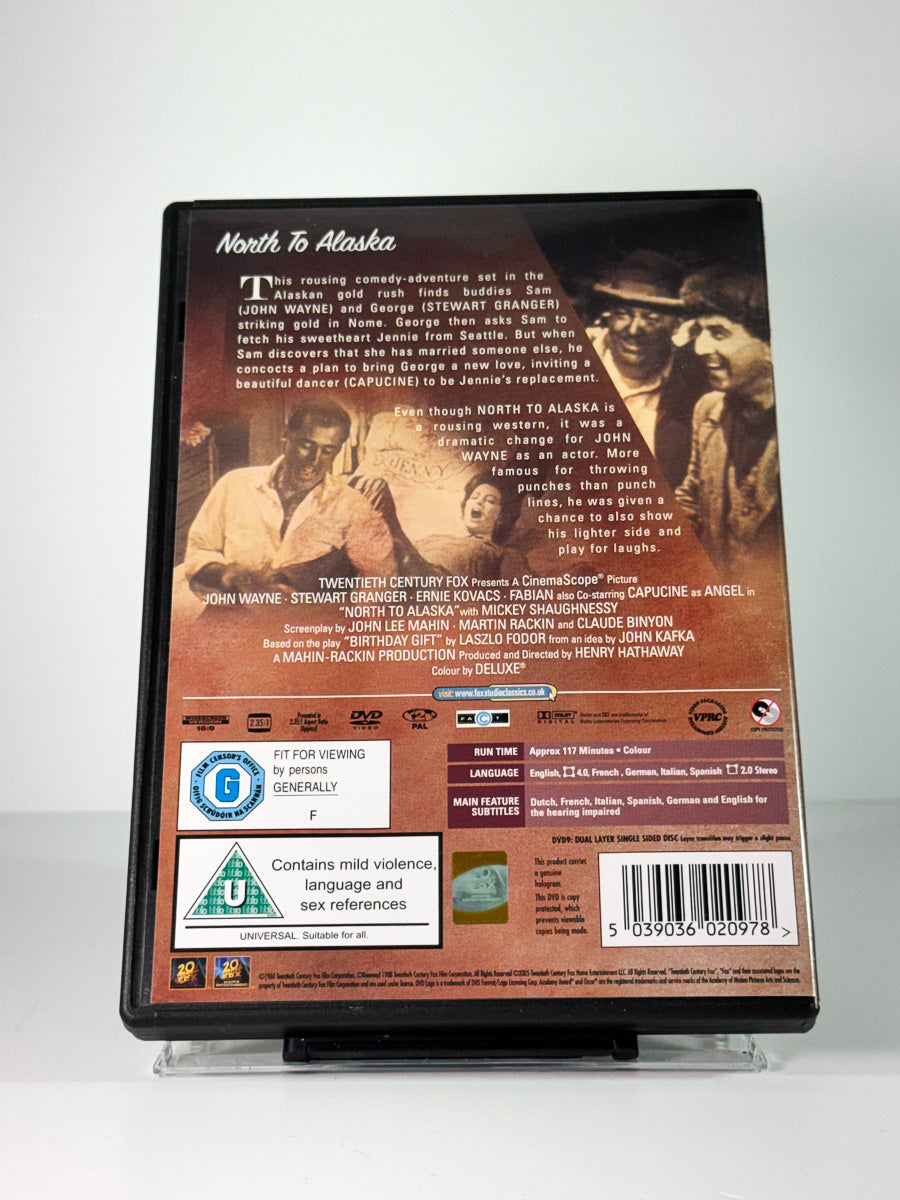 Bakside av cover til North to Alaska, brukt original DVD hos Brukbar Film