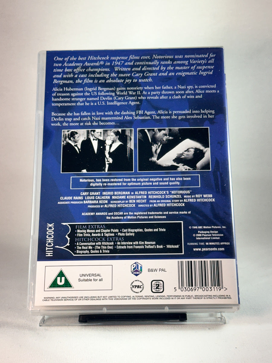 Bakside av cover til Notorious, brukt original DVD hos Brukbar Film