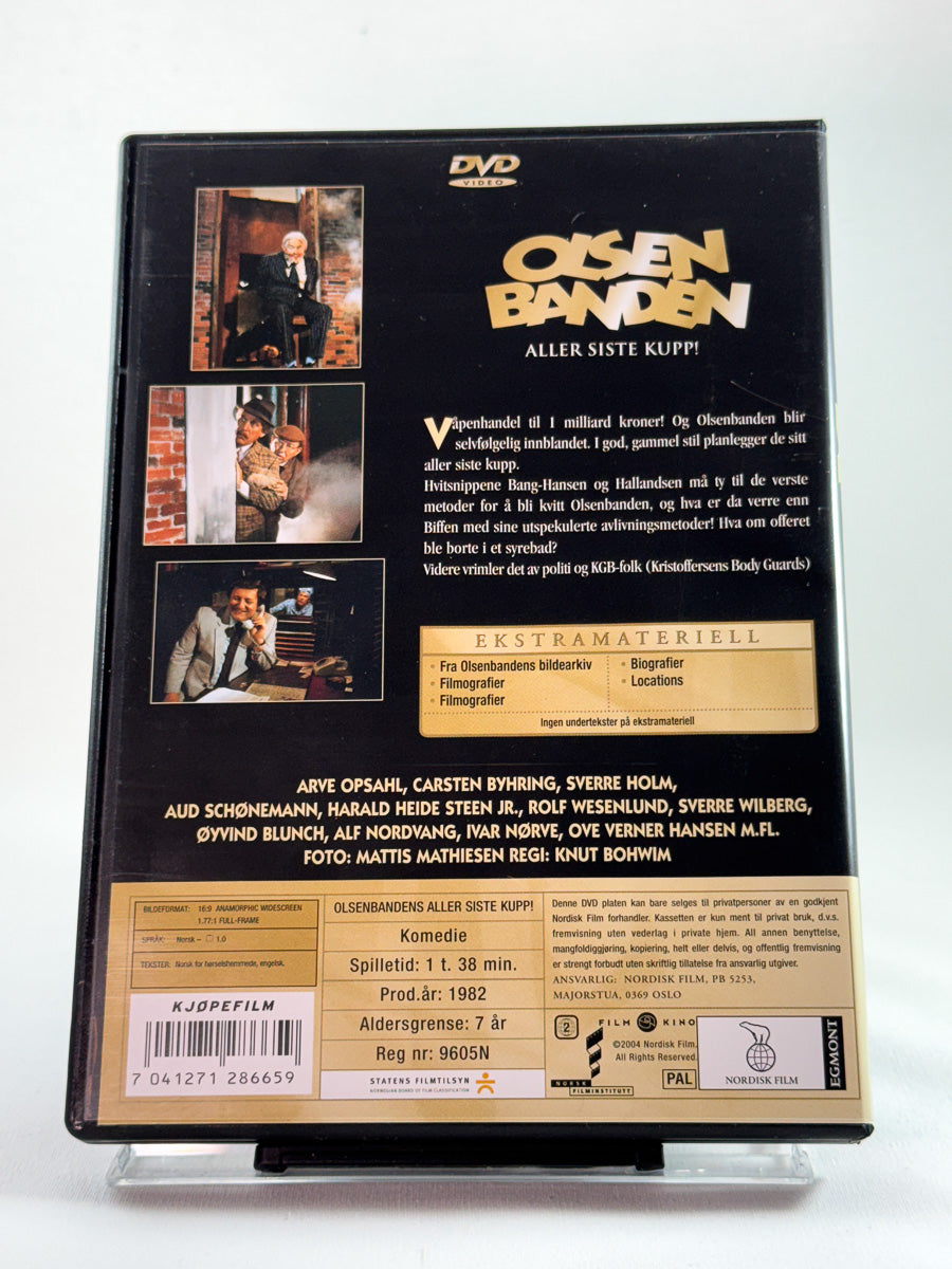 Bakside av DVD-cover til Olsenbanden – Aller siste kupp!, bruktfilm hos nettbutikken Brukbar Film