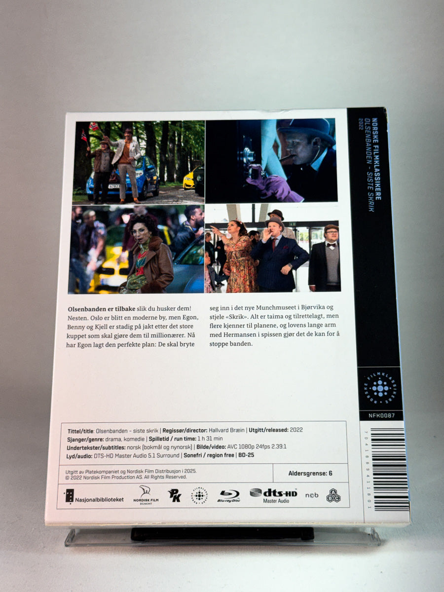 Bakside av cover til Olsenbanden Siste skrik, bruktfilm hos nettbutikken Brukbar Film