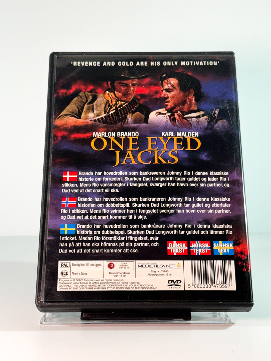 Bakside av cover til One Eyed Jacks, bruktfilm hos nettbutikken Brukbar Film