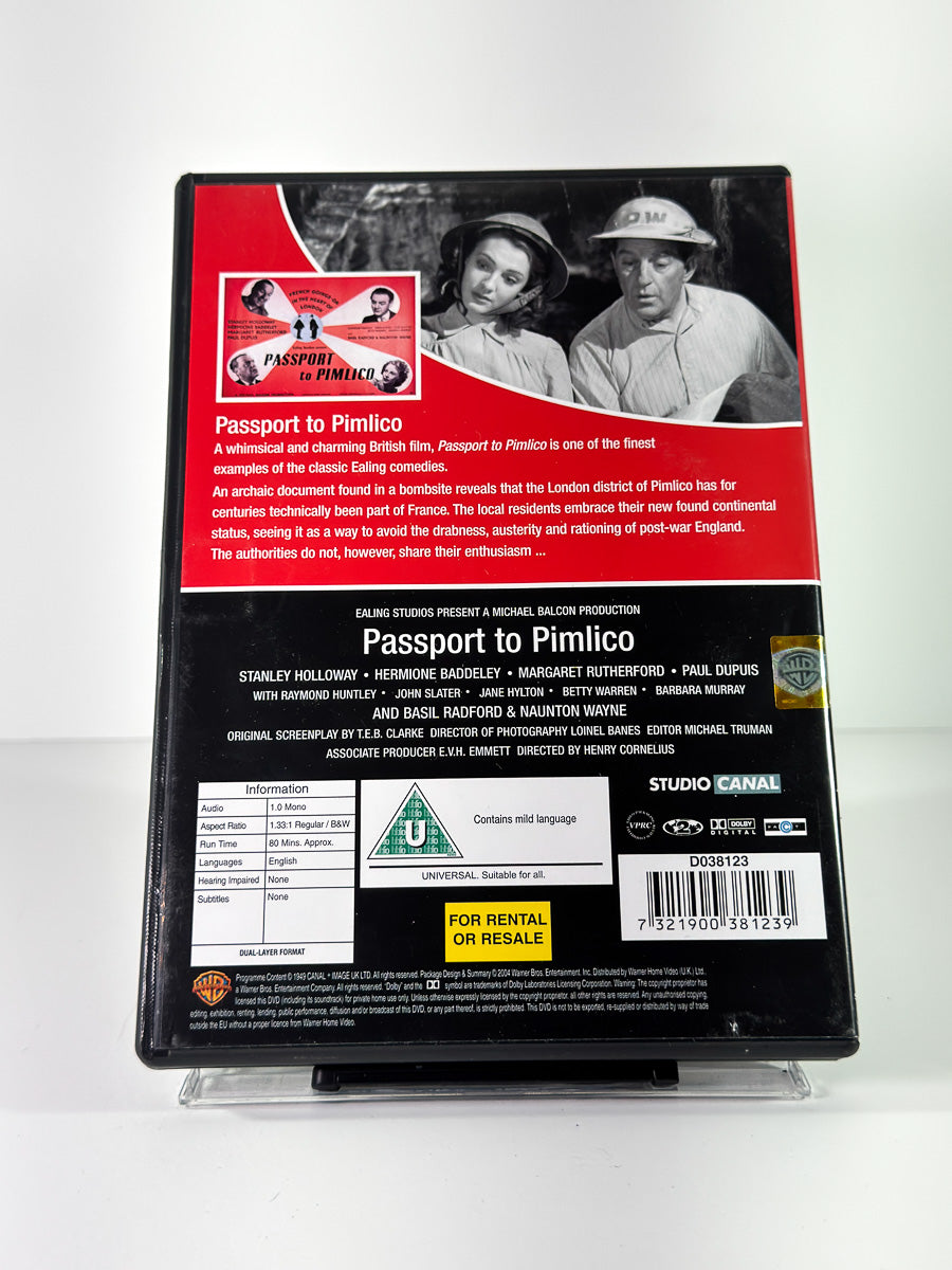 Bakside av cover til Passport to Pimlico på DVD