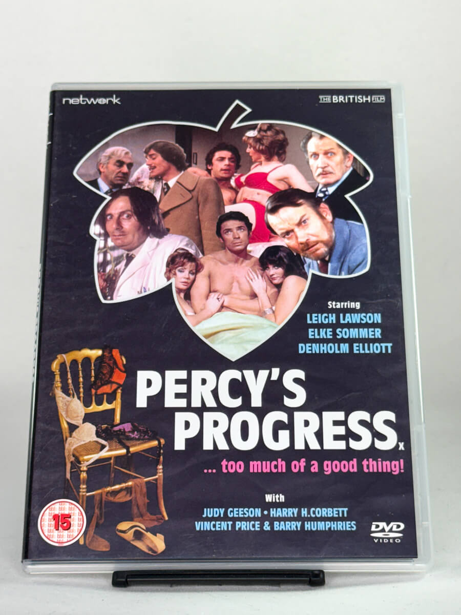 Forside av brukt DVD Percy’s Progress – britisk komedieklassiker med Denholm Elliott og Vincent Price hos Brukbar Film