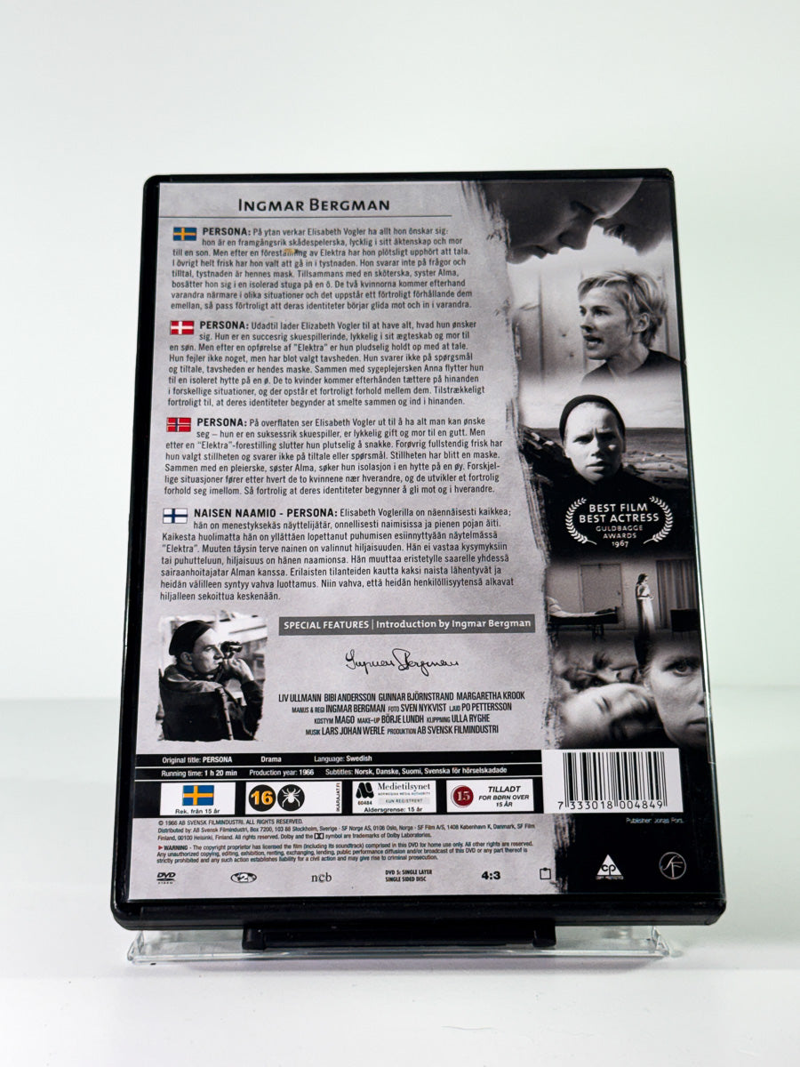 Bakside av cover til persona, brukt DVD hos Brukbar Film