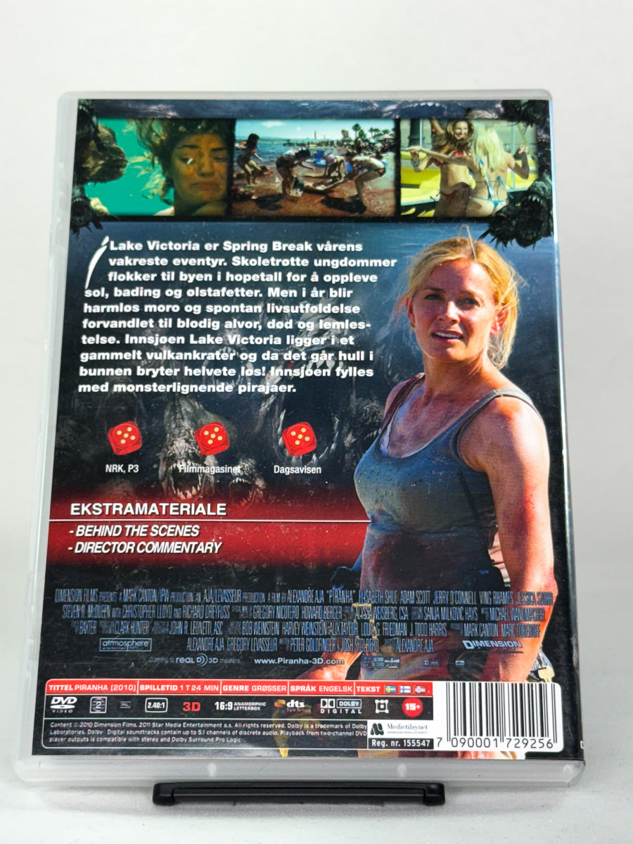 DVD-cover-bakside til filmen Piranha – Brukt DVD fra nettbutikken Brukbar Film