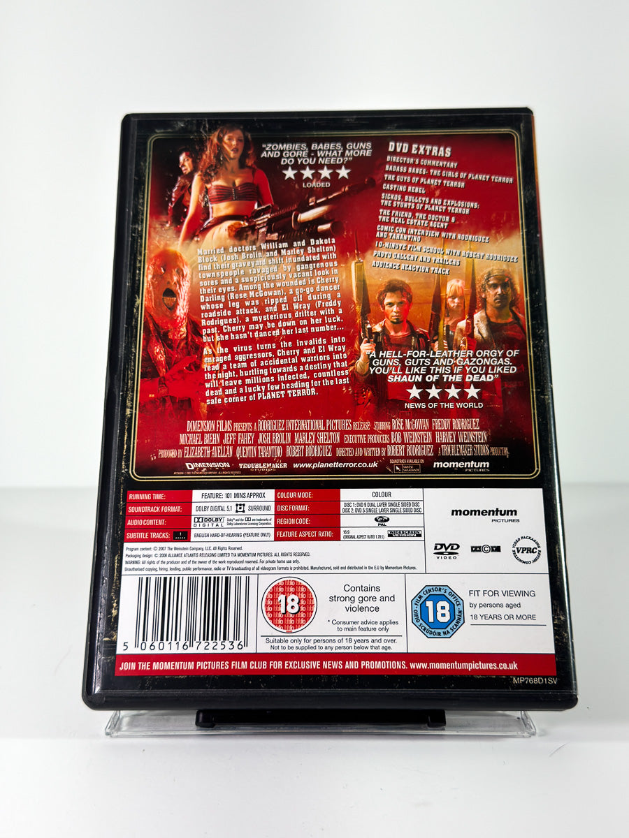 Bakside av cover til Planet Terror på DVD