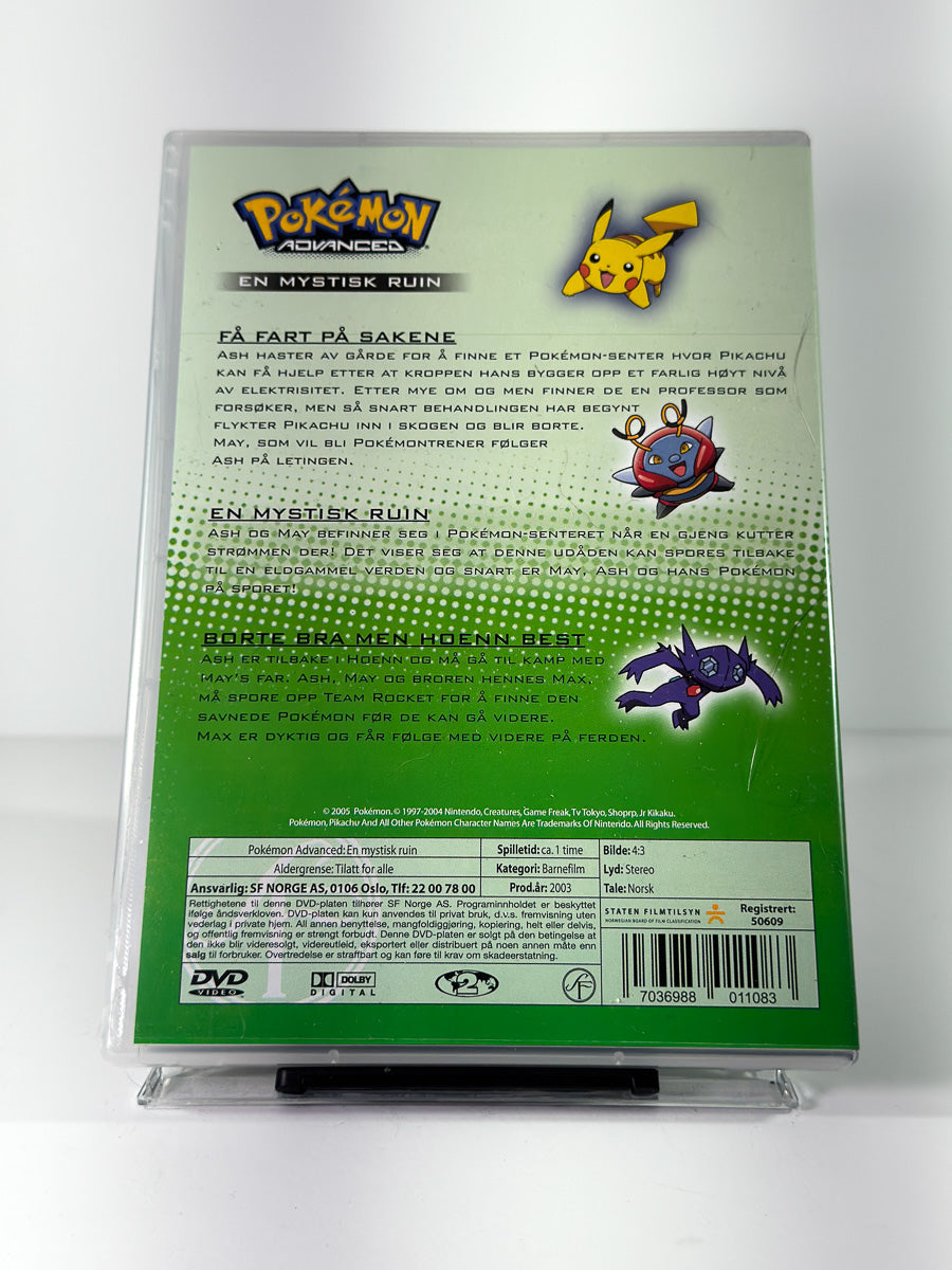 Bakside av cover til Pokémon Advanced: En mystisk ruin på DVD
