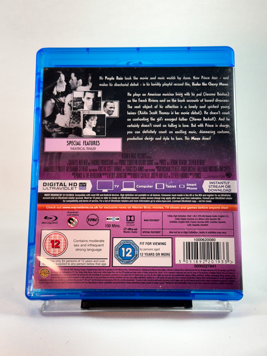 Bakside av Blu-ray-cover til Prince – Under the Cherry Moon, brukt Blu-ray hos Brukbar Film