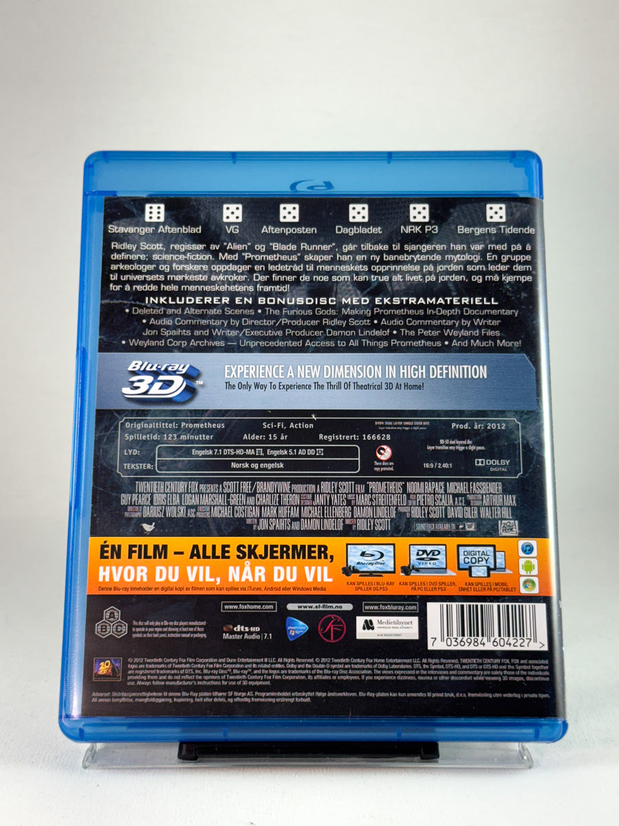 Bakside av Blu-ray-coveret til Prometheus, original brukt Blu-ray hos Brukbar Film