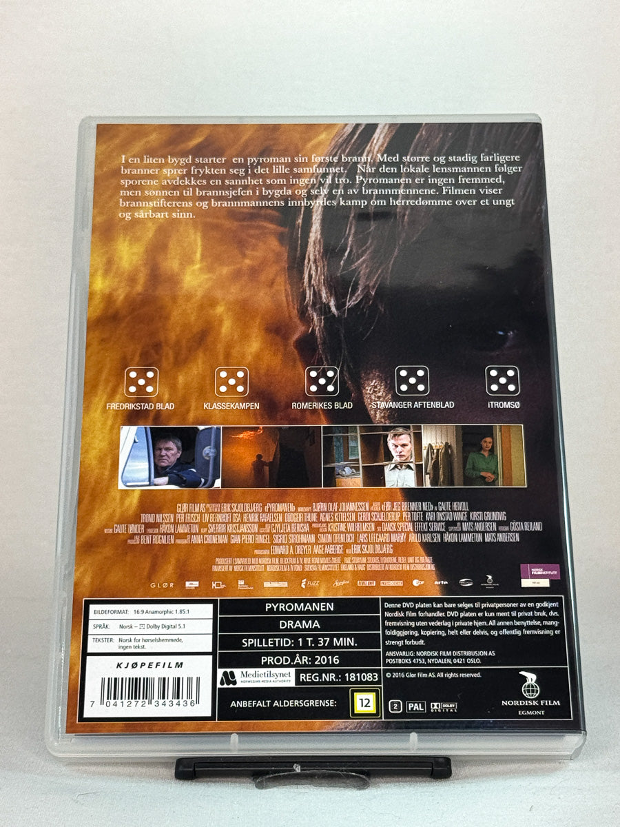Bakside av DVD-cover til Pyromanen, bruktfilm hos nettbutikken Brukbar Film