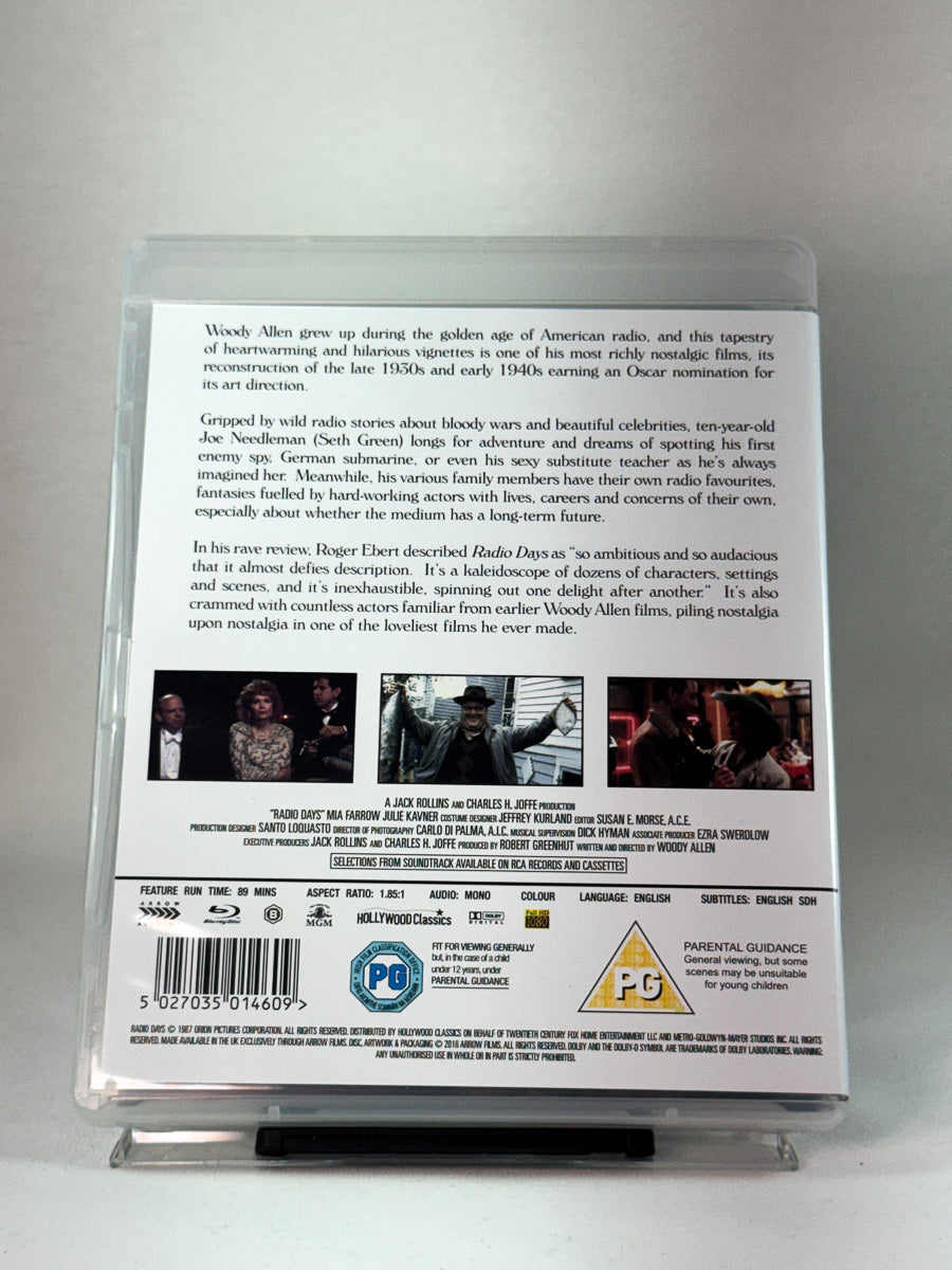 Bakside av Blu-ray-cover til Radio Days, brukt original Blu-ray hos Brukbar Film