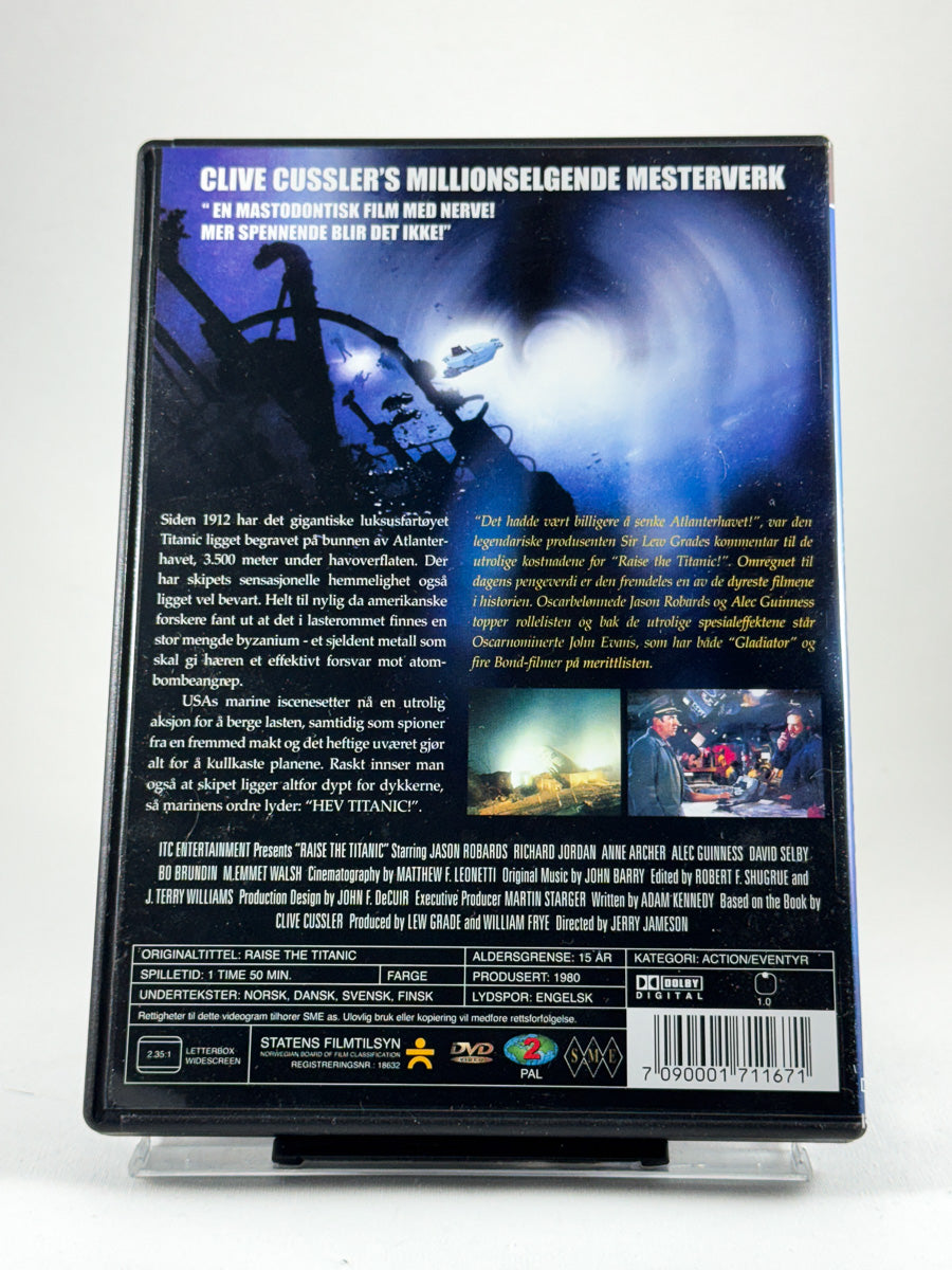 Bakside av cover til Raise the Titanic, brukt original DVD hos Brukbar Film